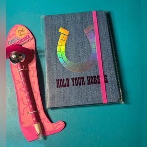 NEW! 5 x 7 Hold Your Horses 75 Page Journal & Disco Cowgirl Novelty Pen
